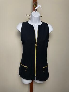 Jones New York Size 8 Black Blazer Vest Gold Zipper Detail 90s Style Old Money